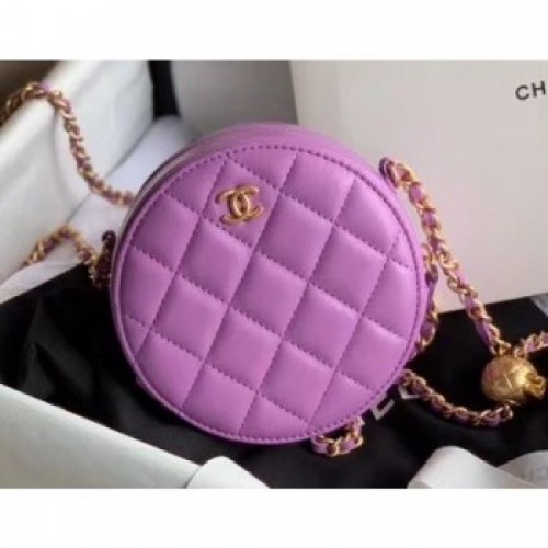 Chanel Pearl on Chain Round Clutch with Chain Bag Mauve 2020 AQ03109