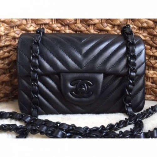 Chanel Chevron So Black Small Classic Flap Bag 1116 in Lambskin AQ02636