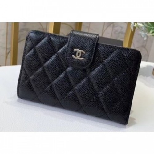Chanel Small Wallet 48667 Grained Calfskin Black AQ01344
