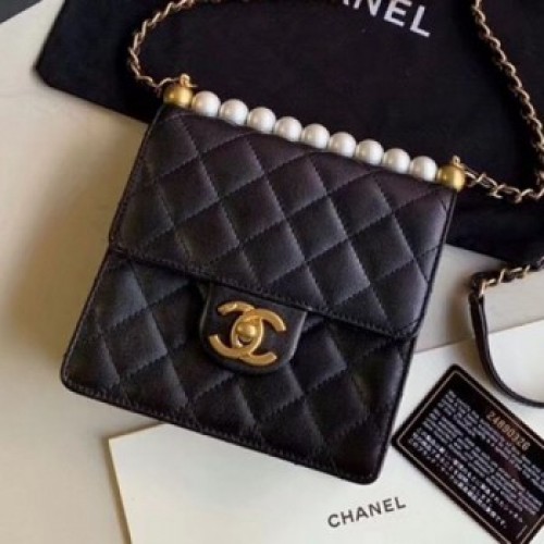 Chanel Quilted Iridescent Lambskin Pearls Flap Bag AS0584 Black 2019 Collection AQ00549 Chanel Quilted Iridescent Lambskin Pearls Flap Bag AS0584 Black 2019 Collection AQ00549