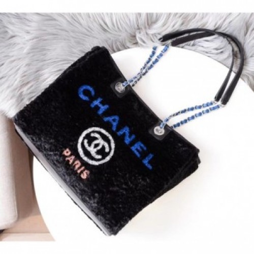 Chanel Shearling Deauville Small Shopping Bag Blue 2019 AQ03833