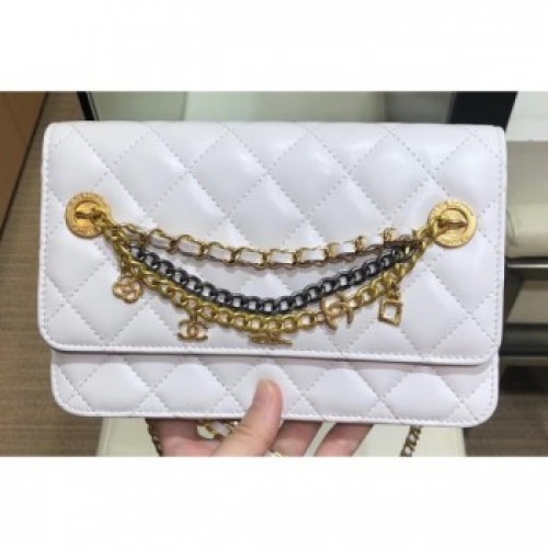 Chanel Lambskin All About Chains Wallet on Chain WOC Bag White 2019 AQ03888 Chanel Lambskin All About Chains Wallet on Chain WOC Bag White 2019 AQ03888