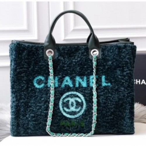 Chanel Shearling Deauville Large Shopping Bag Green 2019 AQ03977