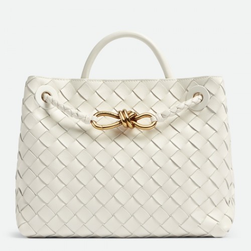 Bottega Veneta Medium Andiamo Bag In White Intrecciato Lambskin Bottega Veneta Medium Andiamo Bag In White Intrecciato Lambskin