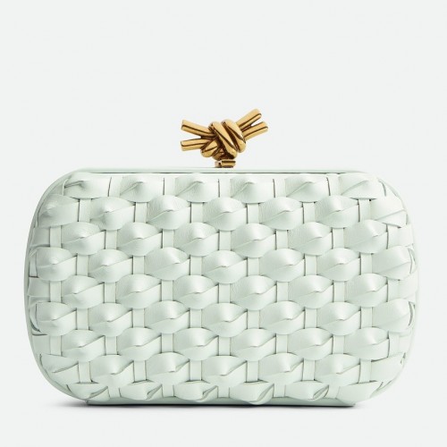 Bottega Veneta Knot Minaudiere Clutch In Glacier Intreccio Leather Bottega Veneta Knot Minaudiere Clutch In Glacier Intreccio Leather