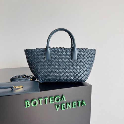 Bottega Veneta Cabat Mini Bag In Navy Blue Intrecciato Lambskin Bottega Veneta Cabat Mini Bag In Navy Blue Intrecciato Lambskin