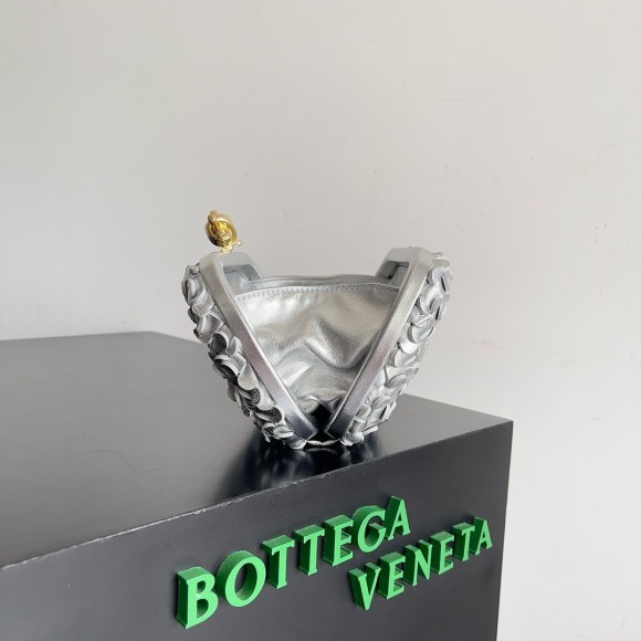 Bottega Veneta Knot Minaudiere Clutch in Silver Sequins Laminated Leather Bottega Veneta Knot Minaudiere Clutch in Silver Sequins Laminated Leather