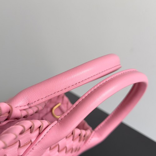 Bottega Veneta Cabat Mini Bag In Pink Intrecciato Lambskin Bottega Veneta Cabat Mini Bag In Pink Intrecciato Lambskin