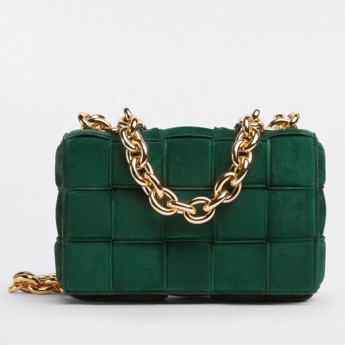 Bottega Veneta Chain Cassette Bag In Green Intrecciato Suede Calfskin Bottega Veneta Chain Cassette Bag In Green Intrecciato Suede Calfskin