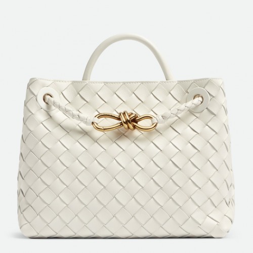 Bottega Veneta Small Andiamo Bag In White Intrecciato Lambskin Bottega Veneta Small Andiamo Bag In White Intrecciato Lambskin