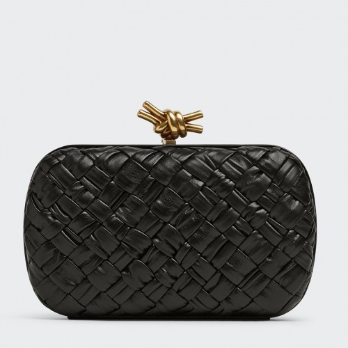 Bottega Veneta Knot Minaudiere Clutch In Black Foulard Intreccio Leather Bottega Veneta Knot Minaudiere Clutch In Black Foulard Intreccio Leather