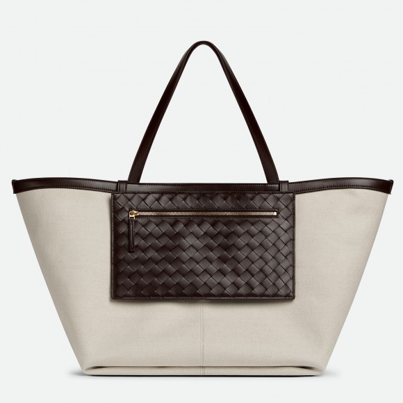 Bottega Veneta Large Flip Flap Bag in Canvas with Fondant Leather Bottega Veneta Large Flip Flap Bag in Canvas with Fondant Leather