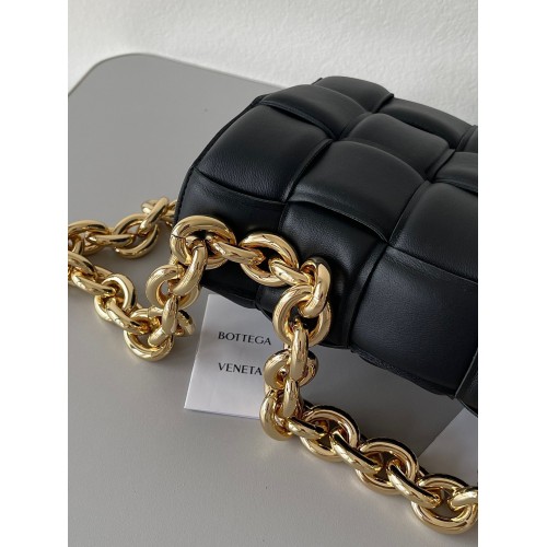 Bottega Veneta Chain Cassette Bag In Black Intrecciato Lambskin Bottega Veneta Chain Cassette Bag In Black Intrecciato Lambskin