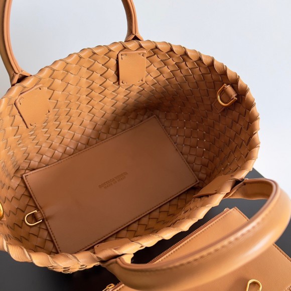 Bottega Veneta Cabat Mini Bag In Caramel Intrecciato Lambskin Bottega Veneta Cabat Mini Bag In Caramel Intrecciato Lambskin