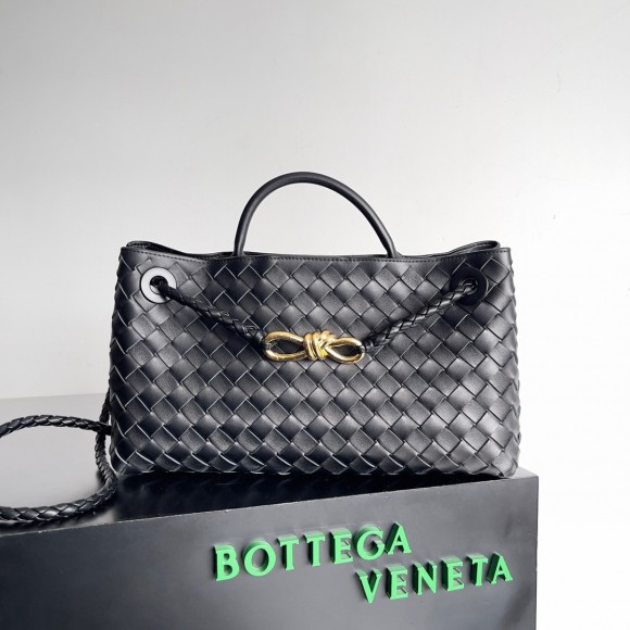 Bottega Veneta Andiamo Small East/West Bag In Black Intrecciato Lambskin Bottega Veneta Andiamo Small East/West Bag In Black Intrecciato Lambskin
