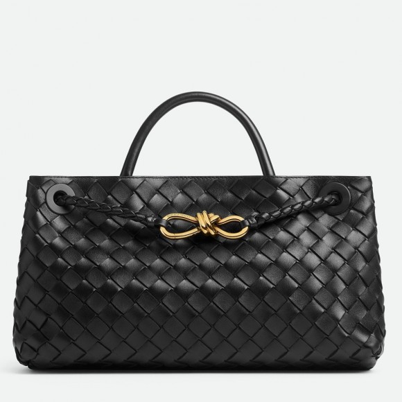 Bottega Veneta Andiamo Small East/West Bag In Black Intrecciato Lambskin Bottega Veneta Andiamo Small East/West Bag In Black Intrecciato Lambskin