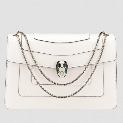 Bvlgari Serpenti Forever Large Shoulder Bag In White Calfskin