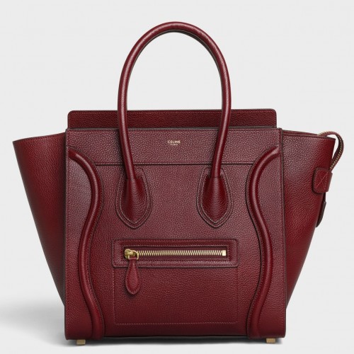 Celine Micro Luggage Tote Bag In Dark Red Drummed Calfskin Celine Micro Luggage Tote Bag In Dark Red Drummed Calfskin
