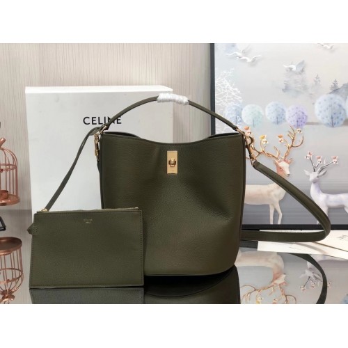 Celine Bucket 16 Bag In Dark Olive Grained Calfskin Celine Bucket 16 Bag In Dark Olive Grained Calfskin