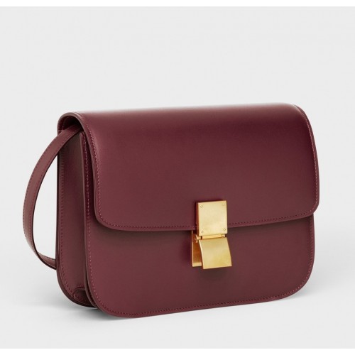 Celine Classic Box Medium Bag In Bordeaux Box Calfskin Celine Classic Box Medium Bag In Bordeaux Box Calfskin