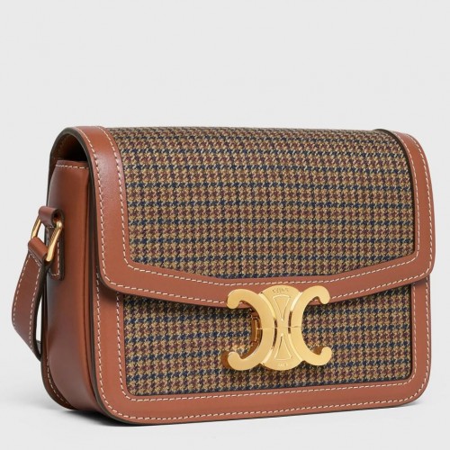 Celine Triomphe Teen Bag In Tweed and Calfskin Celine Triomphe Teen Bag In Tweed and Calfskin