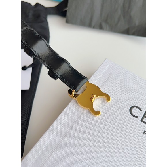 Celine Small Triomphe Belt 18MM in Black Calfskin Celine Small Triomphe Belt 18MM in Black Calfskin