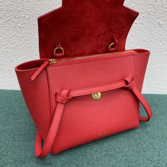 Celine Belt Nano Bag In Red Grained Calfskin Celine Belt Nano Bag In Red Grained Calfskin