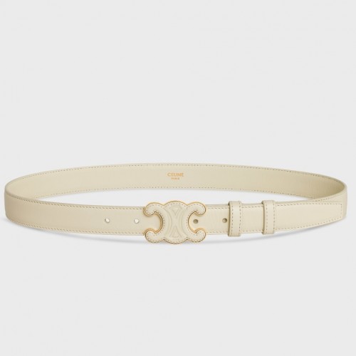 Celine Medium Cuir Triomphe Belt 25MM in White Calfskin Celine Medium Cuir Triomphe Belt 25MM in White Calfskin