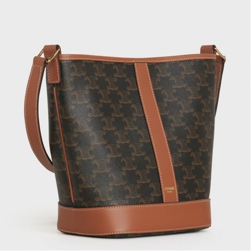 Celine Small Bucket Bag In Tan Triomphe Canvas Celine Small Bucket Bag In Tan Triomphe Canvas