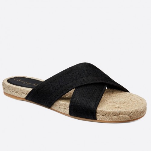 Dior Granville Espadrilles Sandals In Black Embroidered Cotton Dior Granville Espadrilles Sandals In Black Embroidered Cotton