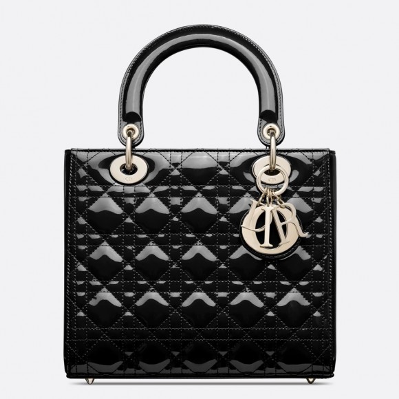 Dior Lady Dior Medium Bag In Black Patent Leather Dior Lady Dior Medium Bag In Black Patent Leather