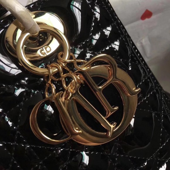 Dior Lady Dior Medium Bag In Black Patent Leather Dior Lady Dior Medium Bag In Black Patent Leather
