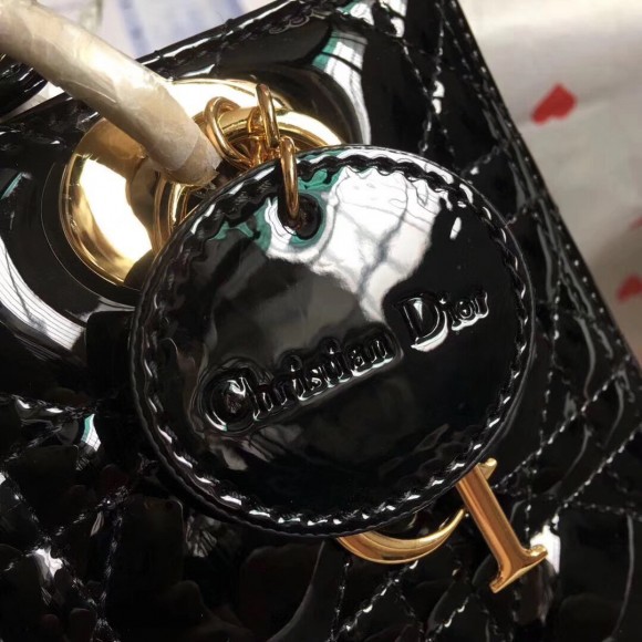 Dior Lady Dior Medium Bag In Black Patent Leather Dior Lady Dior Medium Bag In Black Patent Leather