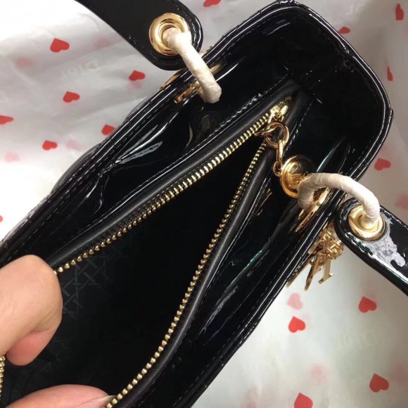 Dior Lady Dior Medium Bag In Black Patent Leather Dior Lady Dior Medium Bag In Black Patent Leather