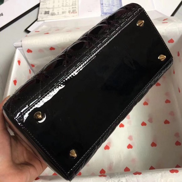 Dior Lady Dior Medium Bag In Black Patent Leather Dior Lady Dior Medium Bag In Black Patent Leather