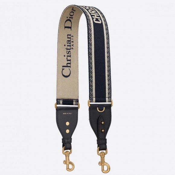 Dior Shoulder Strap with Ring in Blue Embroidery Canvas Dior Shoulder Strap with Ring in Blue Embroidery Canvas