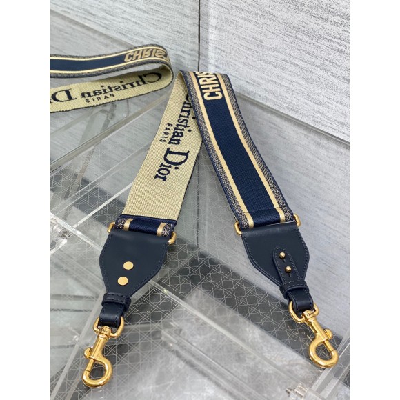 Dior Shoulder Strap with Ring in Blue Embroidery Canvas Dior Shoulder Strap with Ring in Blue Embroidery Canvas