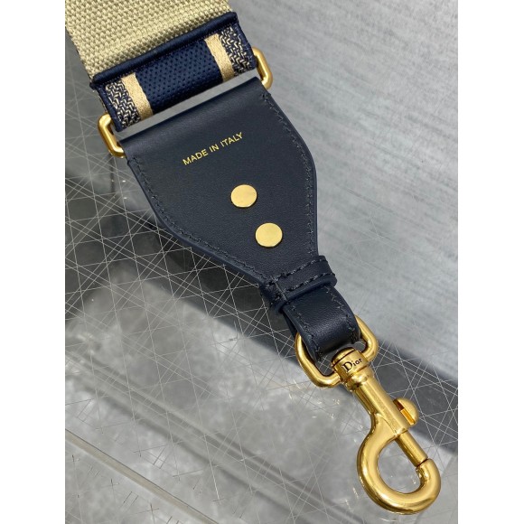 Dior Shoulder Strap with Ring in Blue Embroidery Canvas Dior Shoulder Strap with Ring in Blue Embroidery Canvas