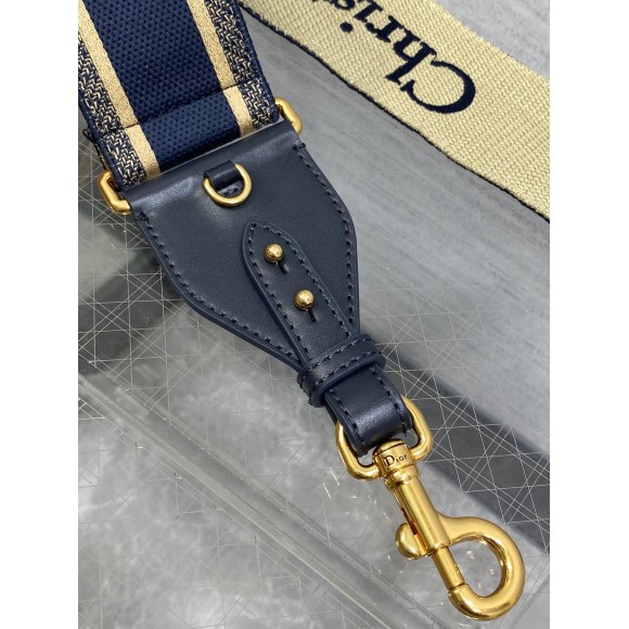Dior Shoulder Strap with Ring in Blue Embroidery Canvas Dior Shoulder Strap with Ring in Blue Embroidery Canvas