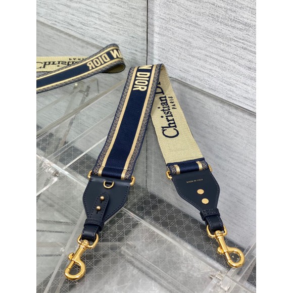 Dior Shoulder Strap with Ring in Blue Embroidery Canvas Dior Shoulder Strap with Ring in Blue Embroidery Canvas