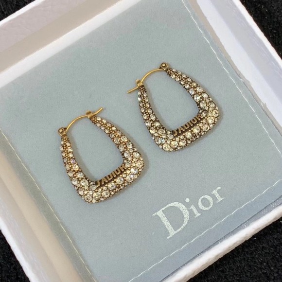 Dior J'Adior Hoop Earrings In Antique Gold Metal and Crystals Dior J'Adior Hoop Earrings In Antique Gold Metal and Crystals