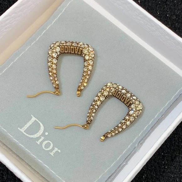 Dior J'Adior Hoop Earrings In Antique Gold Metal and Crystals Dior J'Adior Hoop Earrings In Antique Gold Metal and Crystals