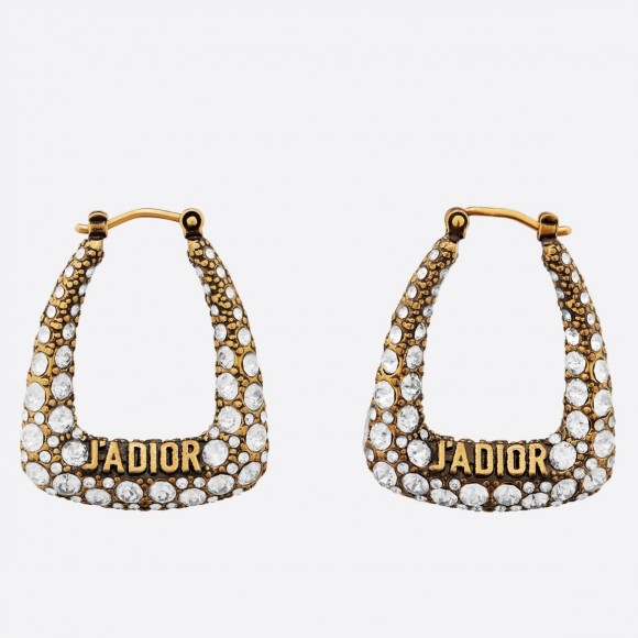 Dior J'Adior Hoop Earrings In Antique Gold Metal and Crystals Dior J'Adior Hoop Earrings In Antique Gold Metal and Crystals