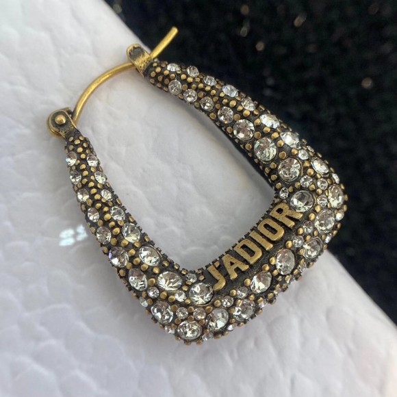 Dior J'Adior Hoop Earrings In Antique Gold Metal and Crystals Dior J'Adior Hoop Earrings In Antique Gold Metal and Crystals
