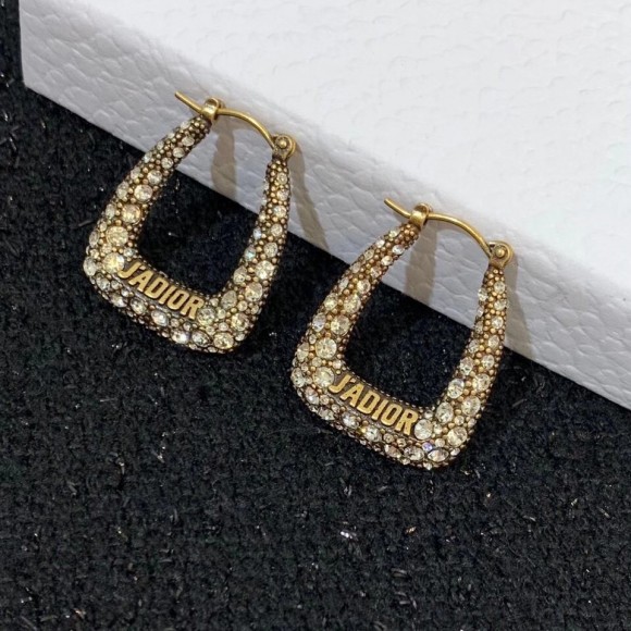 Dior J'Adior Hoop Earrings In Antique Gold Metal and Crystals Dior J'Adior Hoop Earrings In Antique Gold Metal and Crystals