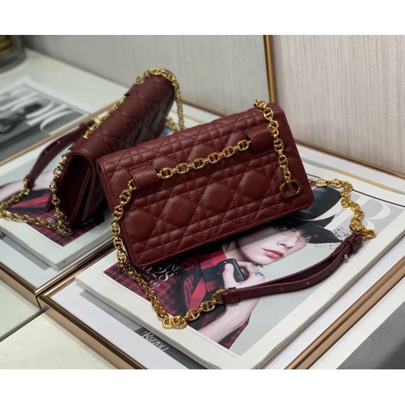 Dior Caro Belt Pouch with Chain In Bordeaux Calfskin Dior Caro Belt Pouch with Chain In Bordeaux Calfskin