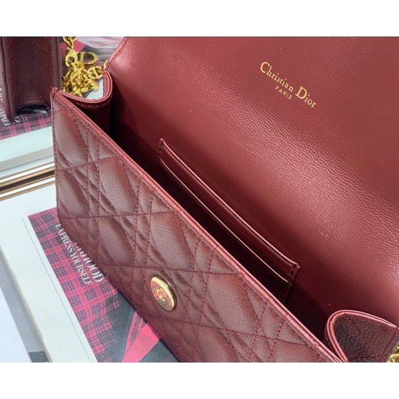 Dior Caro Belt Pouch with Chain In Bordeaux Calfskin Dior Caro Belt Pouch with Chain In Bordeaux Calfskin