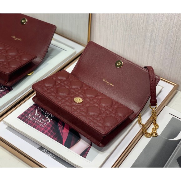 Dior Caro Belt Pouch with Chain In Bordeaux Calfskin Dior Caro Belt Pouch with Chain In Bordeaux Calfskin