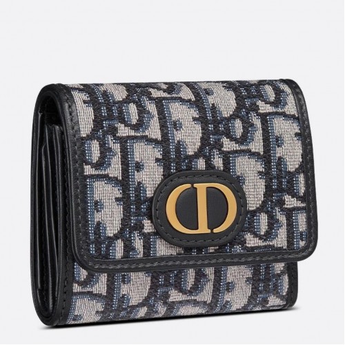 Dior 30 Montaigne Lotus Wallet In Blue Oblique Jacquard Dior 30 Montaigne Lotus Wallet In Blue Oblique Jacquard
