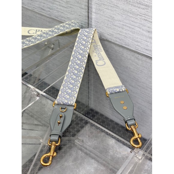 Dior Shoulder Strap with Ring in Gray Oblique Embroidery Dior Shoulder Strap with Ring in Gray Oblique Embroidery